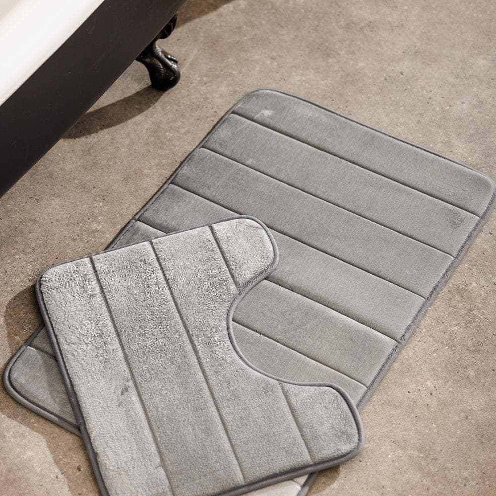 Milan Memory Foam Bathroom Mat Light Grey 2 Piece