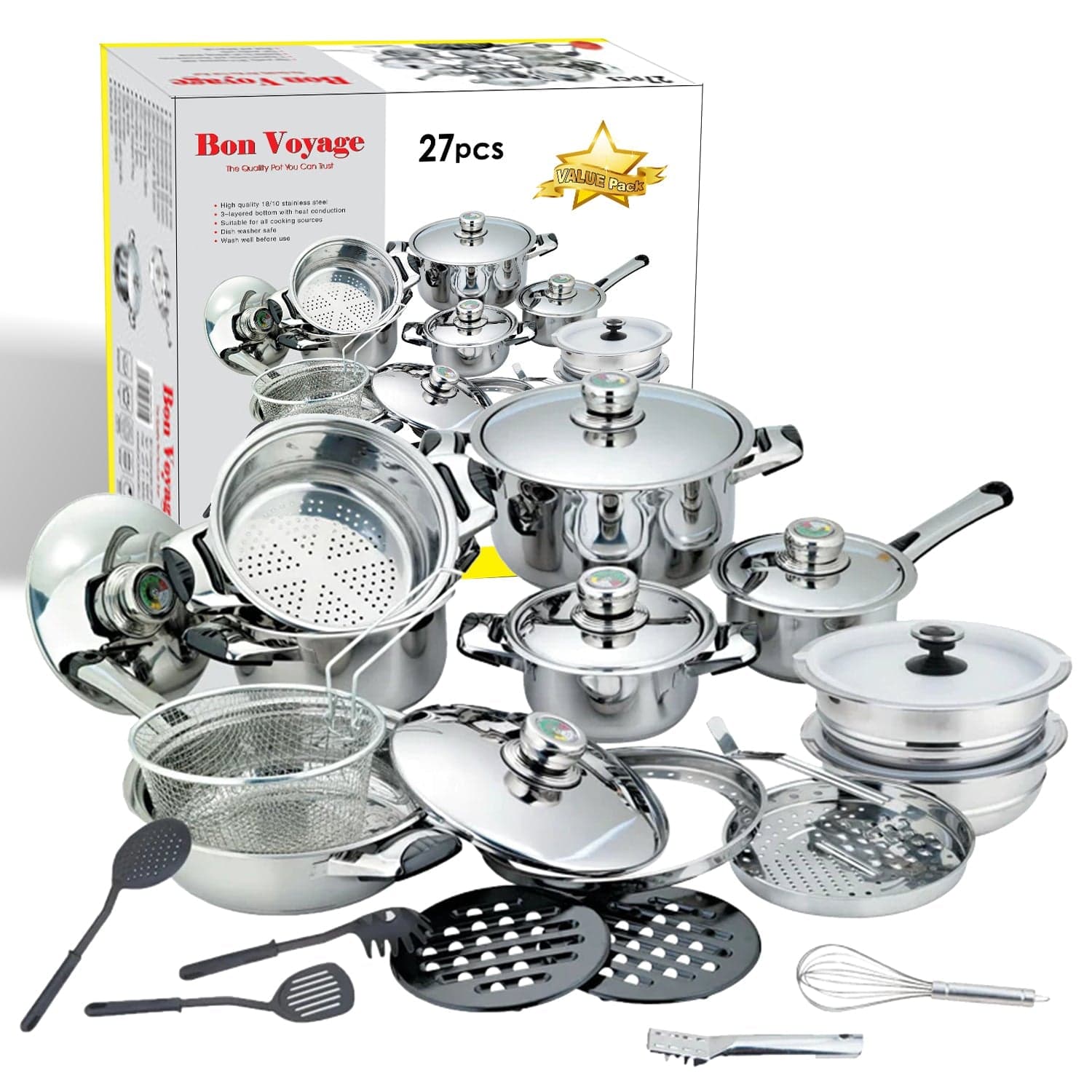 Bon Voyage 27 Piece HQ Stainless Pots Set (S27)