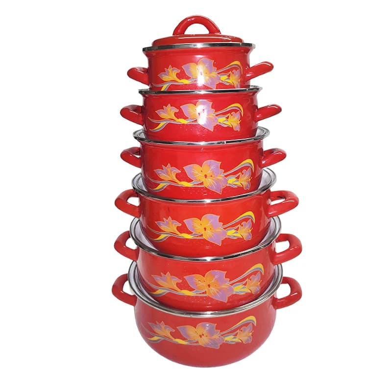 Defects Stock Clearance - Heavy Gauge Red Floral Enamel Pot