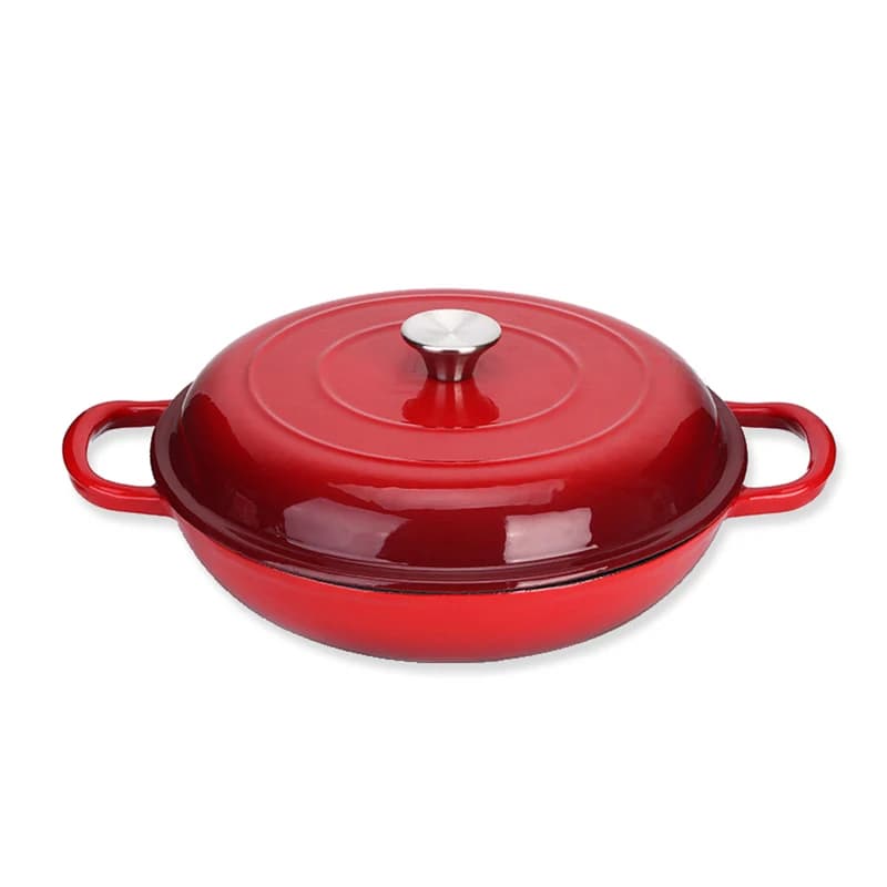 Cast Iron Shallow Round Casserole Pot 30cm 3.5L Red